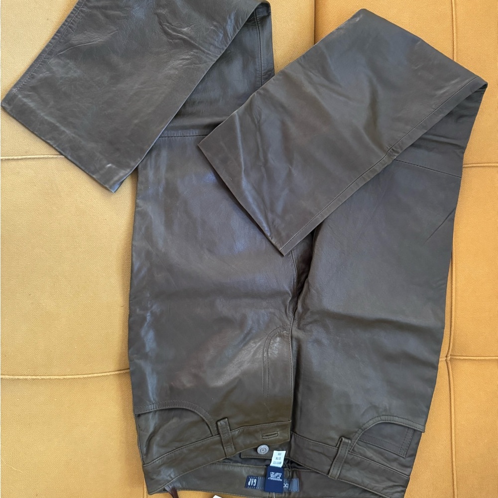 GAP olive green Boot Cut genuine Leather Pants, NWT never worn